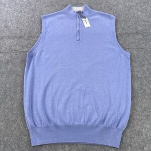 Peter Millar Sweater Vest Mens Medium Fog Blue Cotton Cashmere Golf Quarter Zip